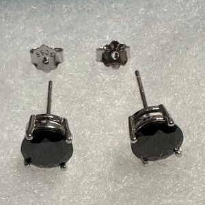 Sterling 925 Silver Black Cubic Zirconia 7mm Minimalist Stud Earrings